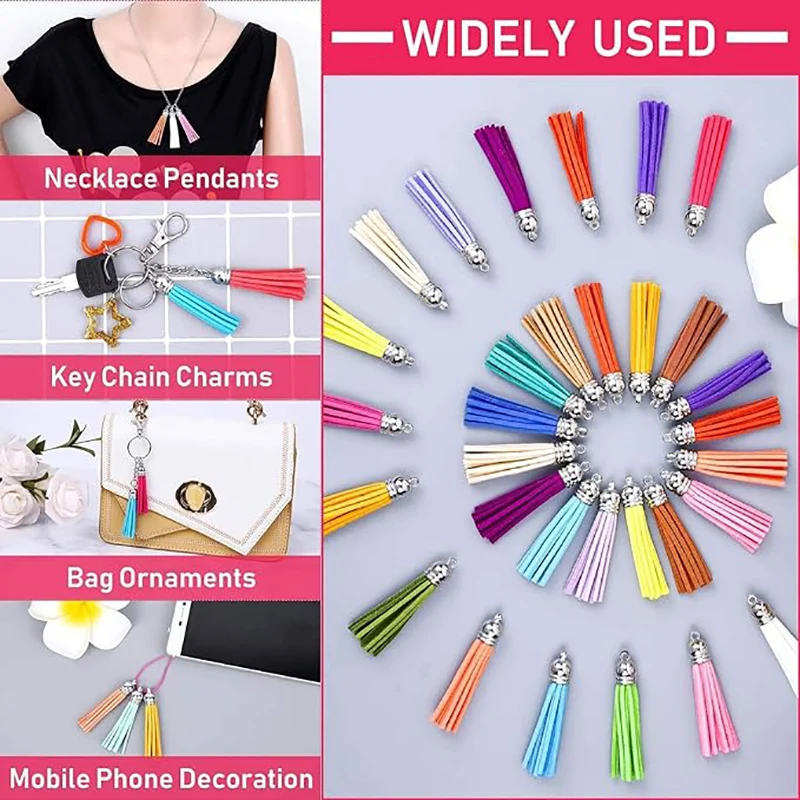 100Pcs 키 체인 Tassels 대량 3cm 가죽 술 펜 던 트 키 체인 DIY 및 공예에 대 한 다채로운 Tassels