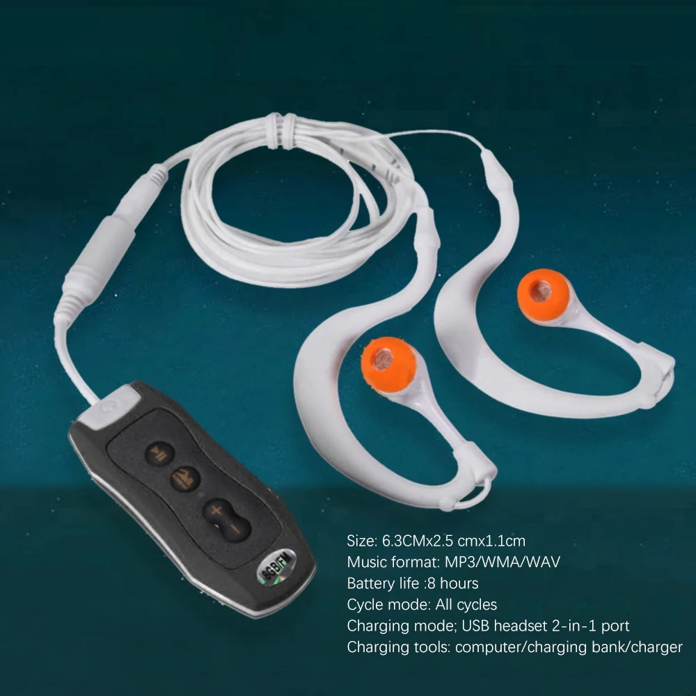 MP3 odtwarzacz muzyczny z Bluetooth i podwodne słuchawki dla okrążenia pływackie sportów wodnych krótki przewód 4GB-Black
