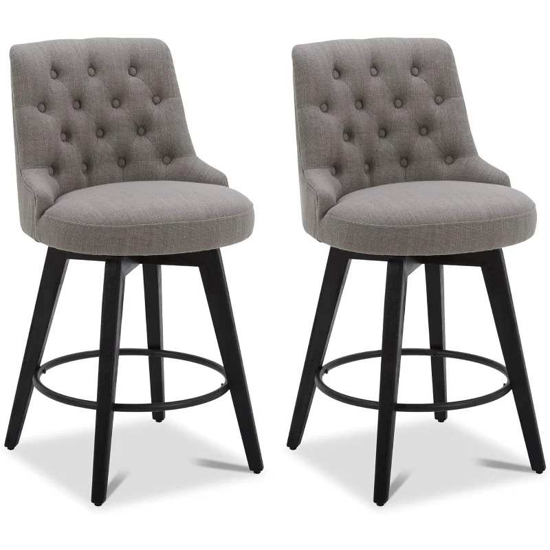 Watson & Whitely Modern Swivel Bar Stools, Performance Fabric Upholstered Counter Height  Stool with Back, Solid Wood Legs, 2 bar chair 24 5 modern swivel pub bars stools with wood back counter height cushion stools bar chair