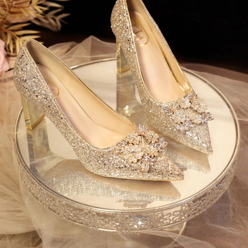 Zapatos de boda para dama de honor con diamantes de imitación