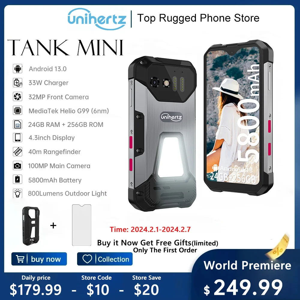 Смартфон Unihertz защищенный, 8849 дюйма, Android 13, 4,3 мА · ч, 24 + 5800 ГБ, Helio G99, 8 ядер, 256 МП, IP68