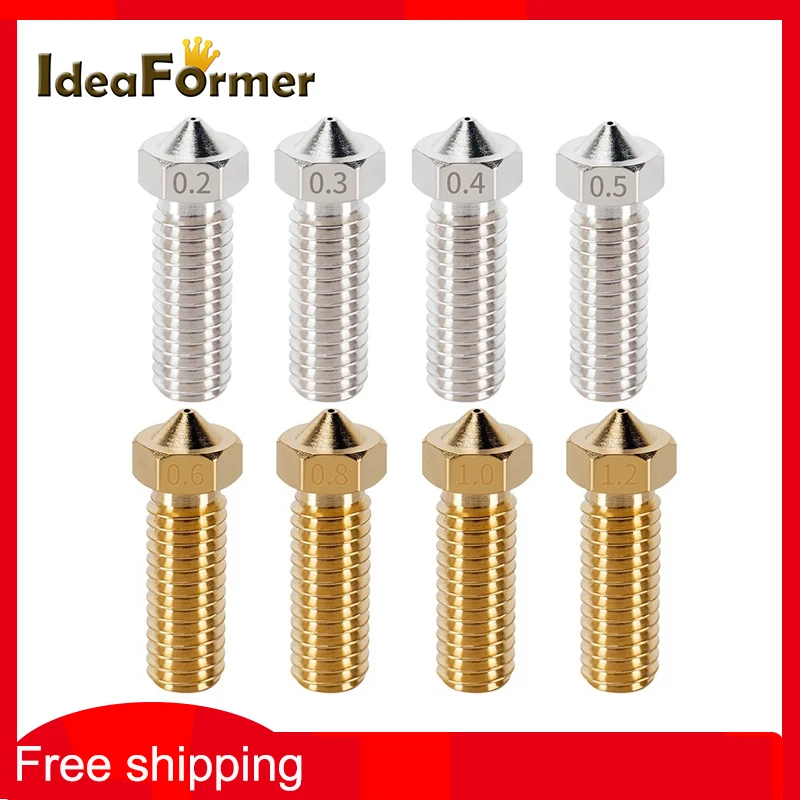 8pcs 3D Printer Parts Volcano Nozzle Brass Stainless Steel 0.4 0.6 0.8 1.0 1.2mm M6 Heatblock Nozzle Sidewinder Genius Anycubic