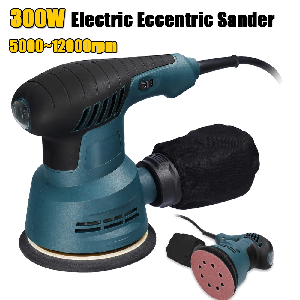 300W Electric Eccentric Sander electric grinder electric sander cordless sander 125mm Sanding Plate Electric Sander Wood Processing Furniture Car Polishing Machine Power Tools