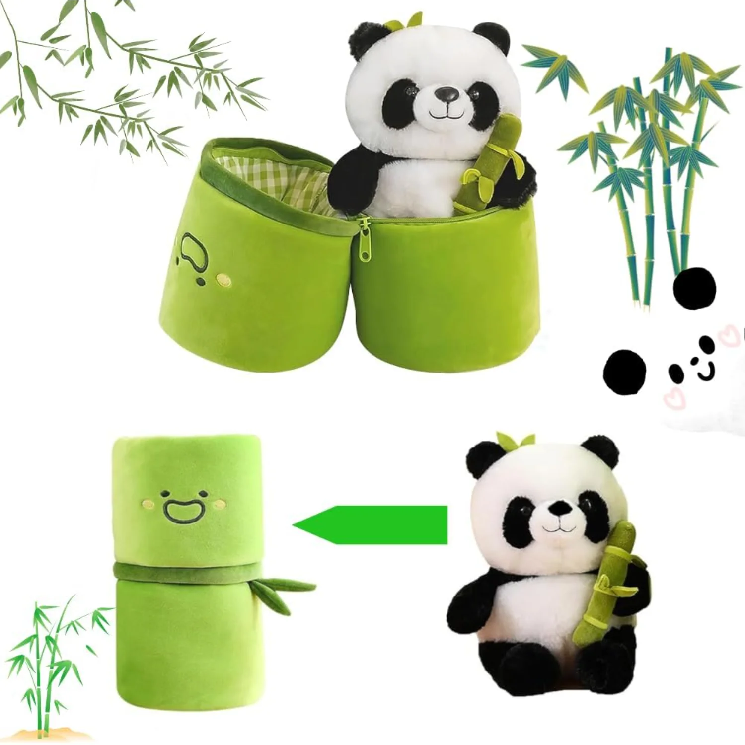 Cute Panda Plush Toy 9.8inch Bamboo Tube Stuffed Animal Green Gift Birthday Party Favors