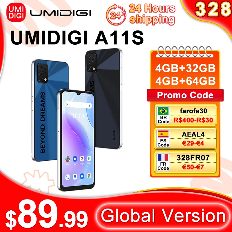 [24H Shipping] UMIDIGI A11S Smartphone Global Version 4GB+32GB/64GB 5150mAh 16MP Triple Camera 6.53" HD+ Display poco top phone