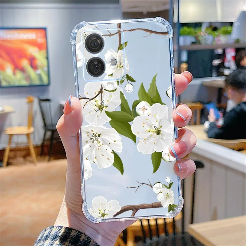 Edge-Series Transparent Phone Case with Floral and Grass Design
