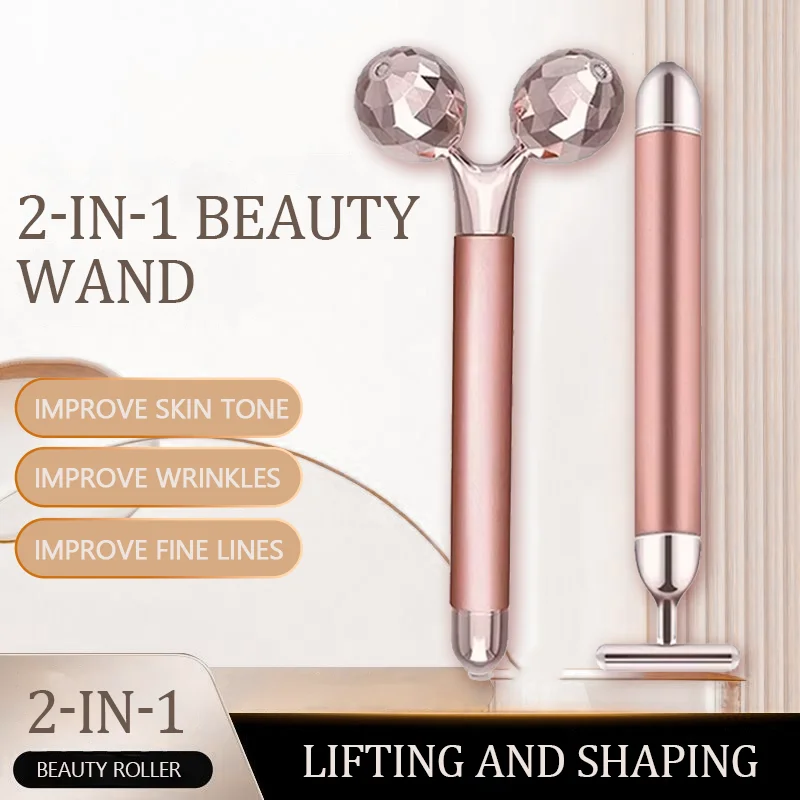 24K Gold Beauty Bar Massager Electric Vibrating Rose Quartz Face Lifting Body Facial 3D Gua Sha Jade Roller_voghion.com