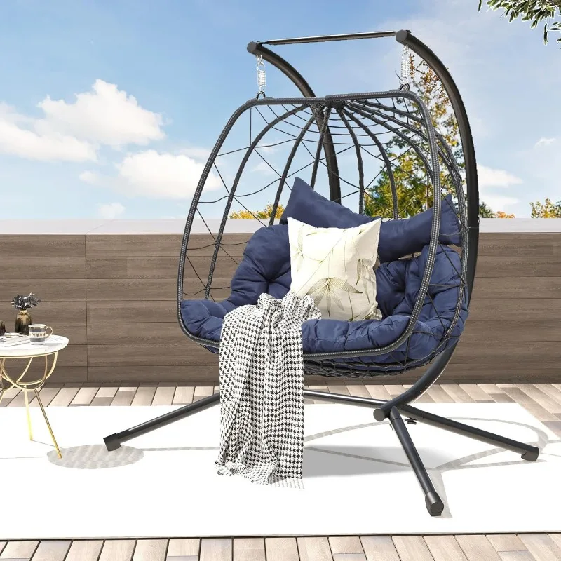 

Hanging Swing Stand Egg Chair Wicker Indoor Outdoor Hammock Living Room Chair With Cushions For Patio,Bedroom,Garden And Balcony