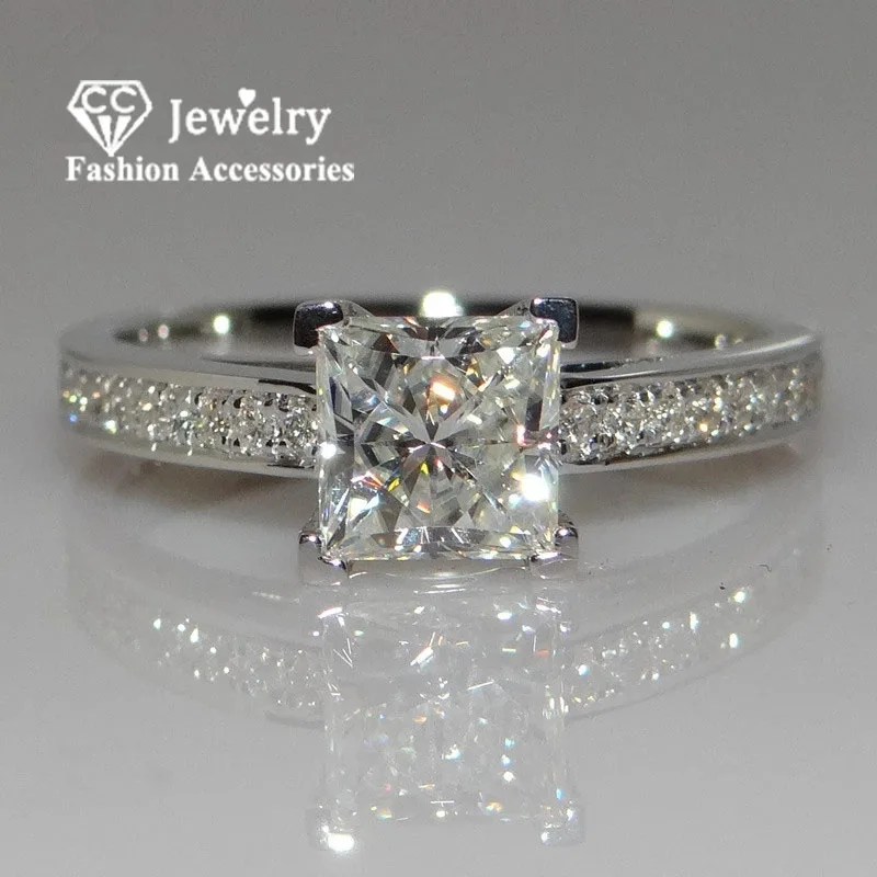 CC Jewelry Silver Color Women Rings Simple Design Princess Square Wedding Engagement