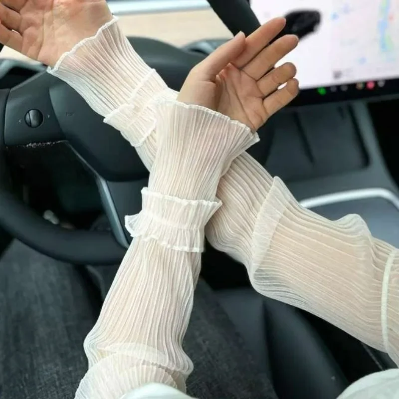Arm sleeves summer long sun-protective sleeves lady sun protection fingerless thin lace mesh arm sleeve anti-UV sunscreen breathable mittens