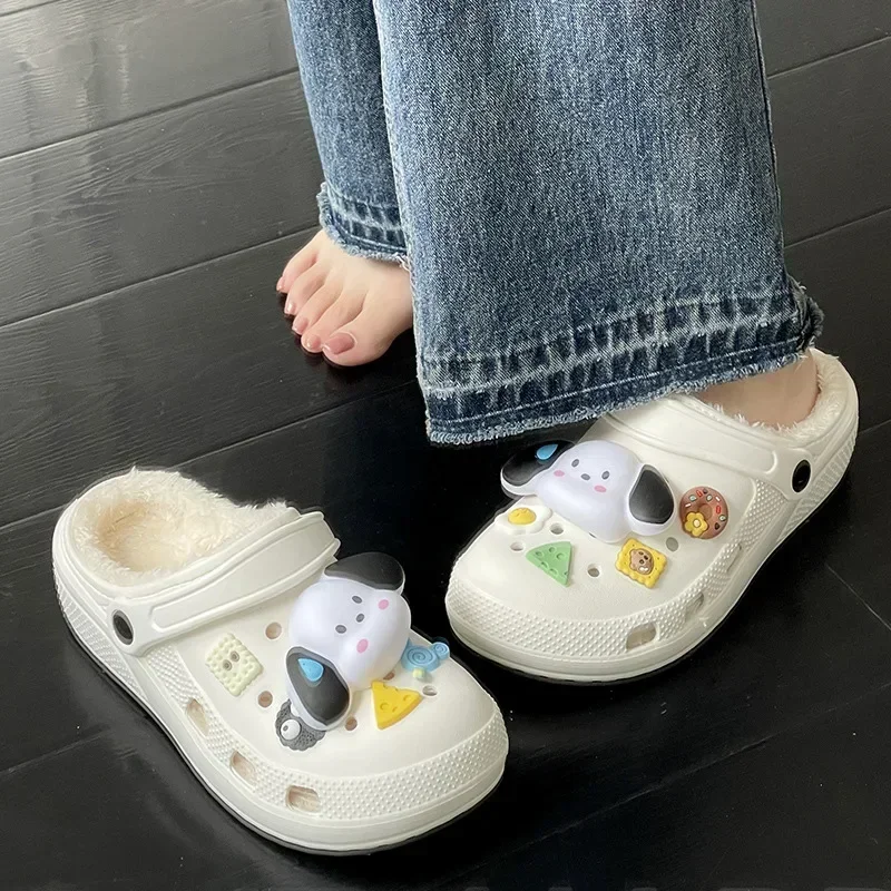 

Cros Men Winter Plus Fleece Cotton Drag Outdoor Breathable Non-slip Cotton Couple Shoes Can Be Disassembled Womens Slippers