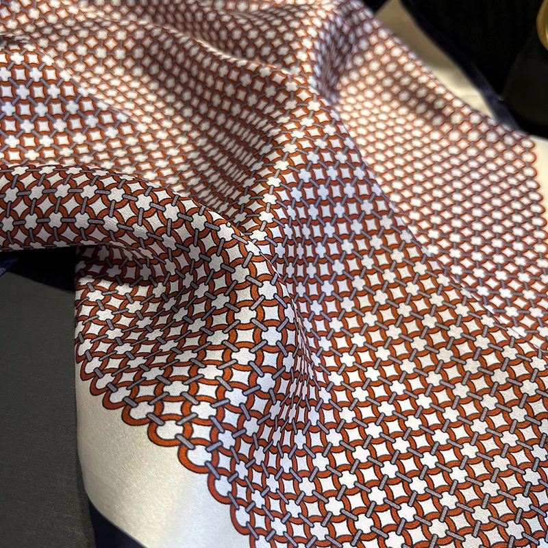 100% Pure Silk Scarf Women Neck Hair Band Foulard Square Small Headband 2024 Fashion Print Neckerchief Scarves Bandana 53*53cm 3