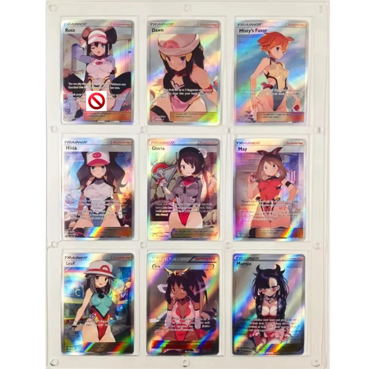 9Pcs/set Diy PTCG Trainer Misty Dawn Marnie ACG Refraction Flash Card Self Made Classic Game Anime Collection Cards Gift Toys