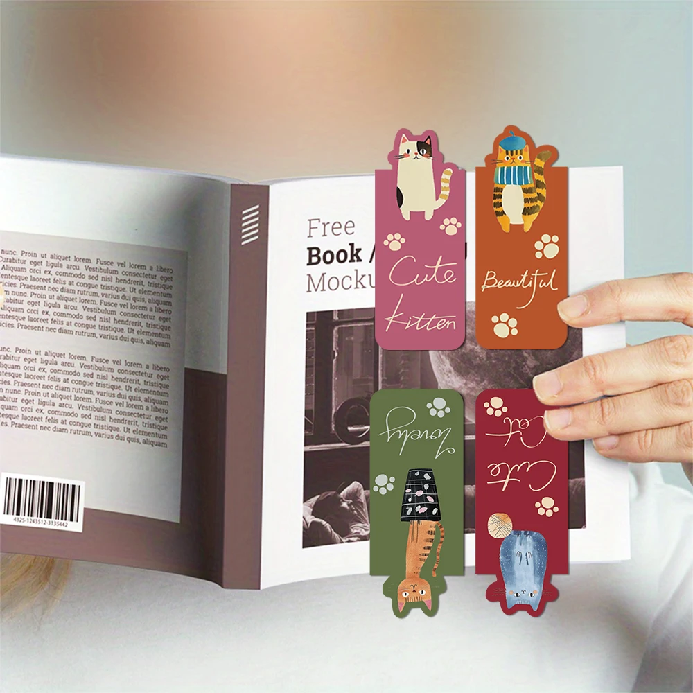 Cute Cat Magnetic Bookmarks Pets Cat Magnetic Page Clips Bookmark Students Teachers School Office Reading Stationery 4PCS