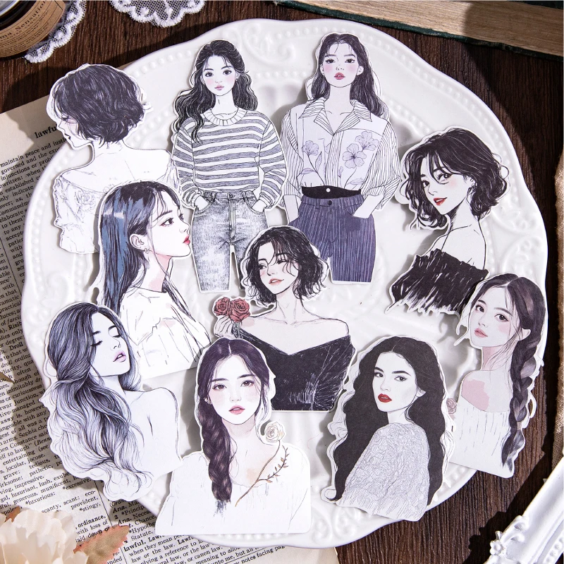 저널 GO 10pcs 노트북 기타 가방에 대 한 패션 소녀 복장 스티커 모바일 DIY 공예 우아한 레이디 저널 Scrapbooking 데 칼
