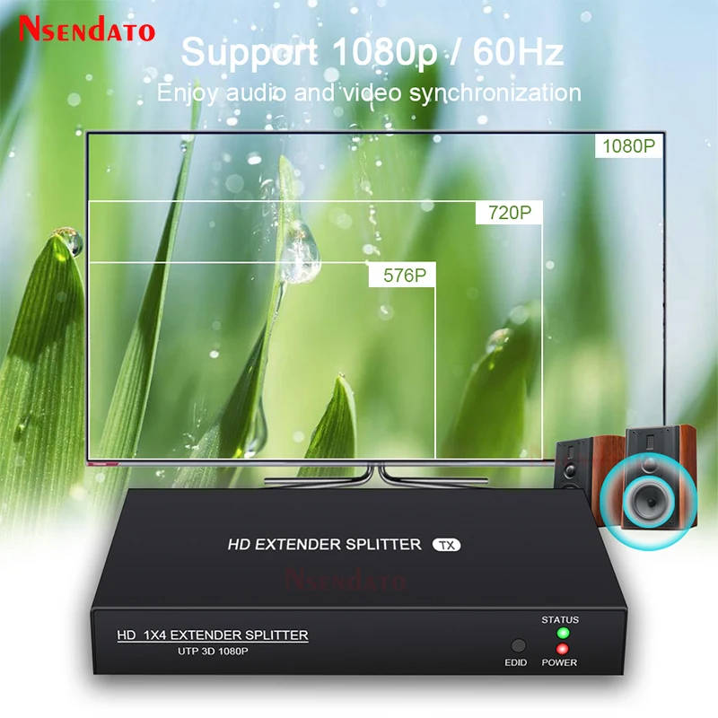 1x4 HDMI Splitter Ethernet Extender Over RJ45 60M Cat 6 1080P 1 in 4 out HDMI Transmitter Receiver UTP Splitter Adapter for PS4