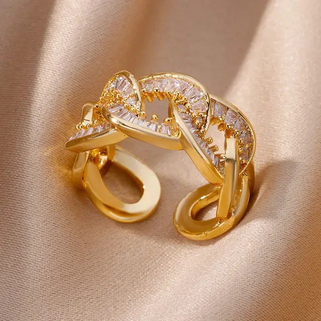Bagues ajourées en chaîne pour femmes, couleur or, acier inoxydable, Zircon, croix ouverte, tendance, bijoux esthétiques de mariage, cadeau