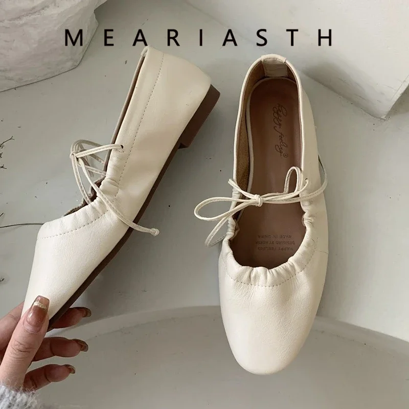 Meariasth 2024 가을 여성 플랫 신발 패션 라운드 발가락 얕은 슬립 메리 제인 신발 소프트 플랫 힐 야외 드레스 보트 신발