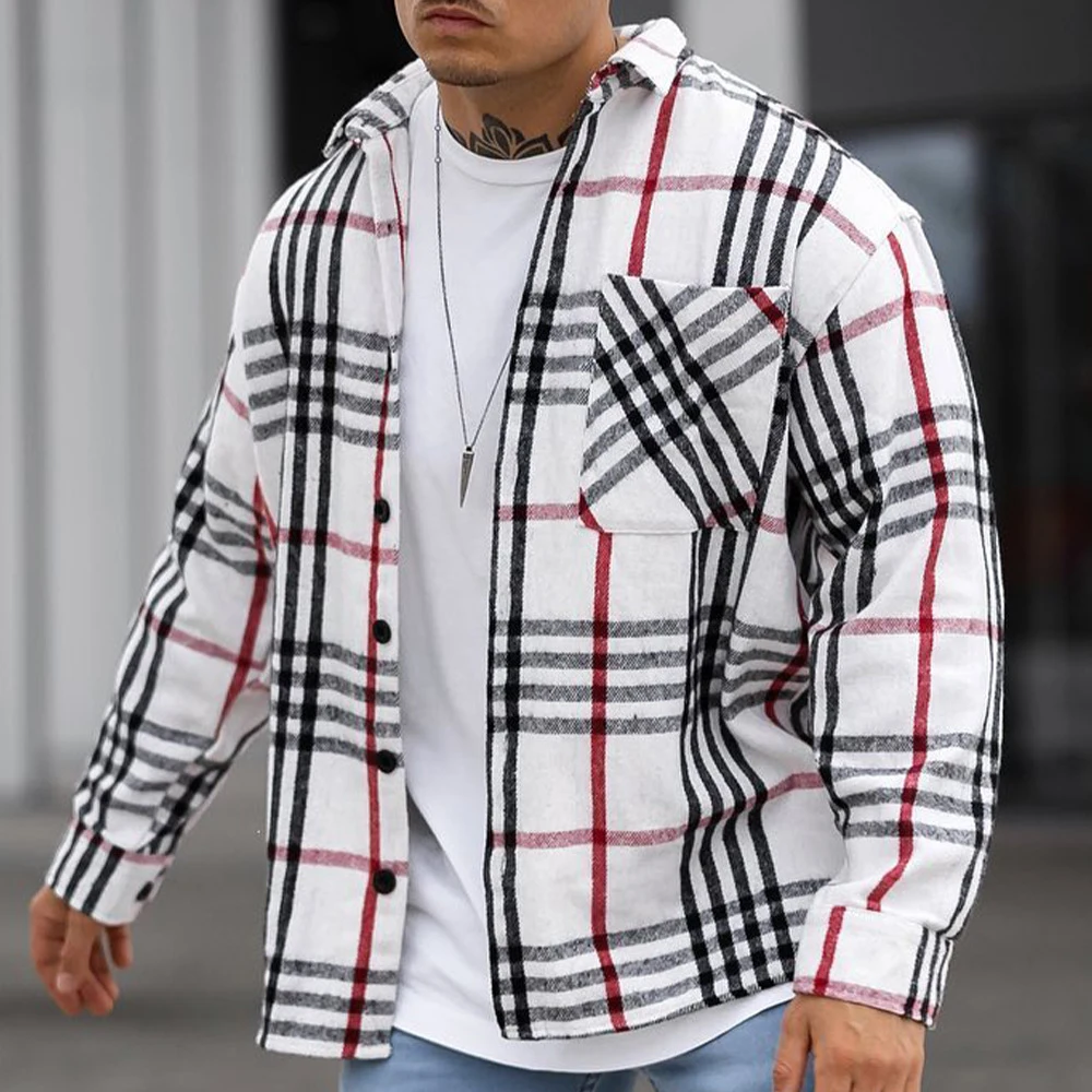 Mens Autumn Casual Retro American Long-Sleeved Shirt 2023 New Fashion Trend Striped Color Collision Hong Kong Style Shirt