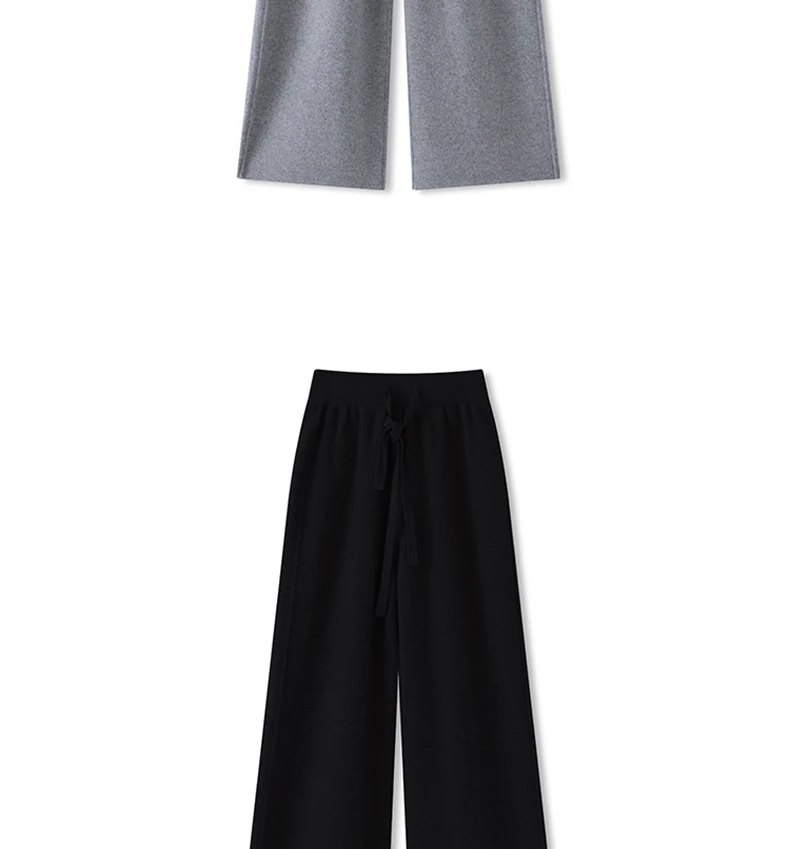 بنطلون نسائي جديد من الصوف الميرينو 100٪ بتصميم مستقيم الساق للربيع والخريف، سميك وعملي بخصر مرتفع وفضفاض، بنطلون محبوك واسع الساق