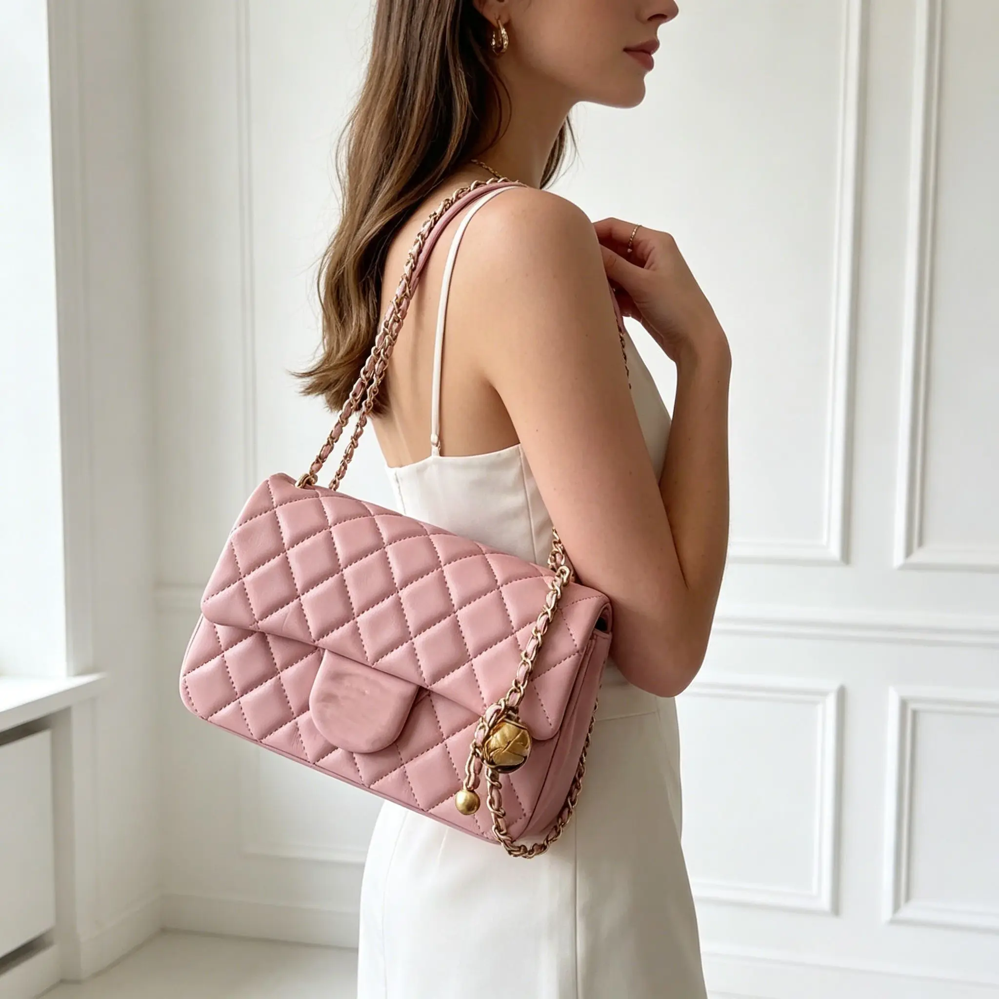 Luxury Leather Chain Bag Crossbody Gold Ball Classic Square Fat Bag Fashionable Genuine Leather Shoulder Bag Luxury bag