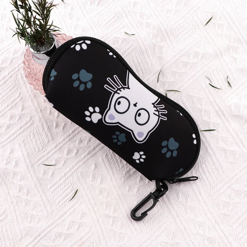 Paw Print Black Cat Printed Glasses Case Eyewear Portable Storage Box for Women as Perfect for Christmas or Daily