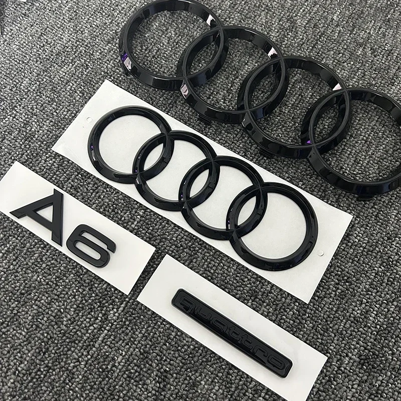 AUDI A6 2020-2023 4 링 로고 ABS 블랙 자동차 후드 프론트 보닛 그릴 뒷 트렁크 엠블럼 스티커 A6 마크 Quarrto 엠블럼
