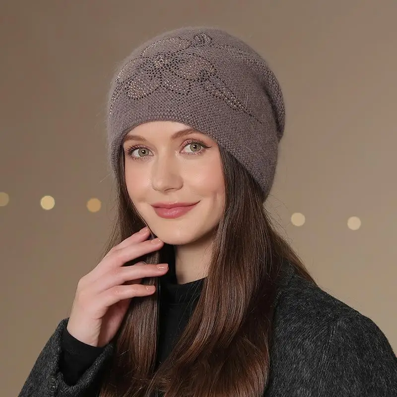 Neue Frauen Winter Hut Mode Schmücken Beanie Hut Kaninchen Fell Mischung Warme Winter Kappe Für Weibliche Casual Streetwear Gestrickte Hut – Detail 8