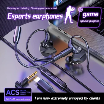 Cuffie da gioco per giocatori con doppi microfoni Typec e auricolari in-ear da 3,5 mm Cuffie stereo HiFi Sport con microfono per Samsung