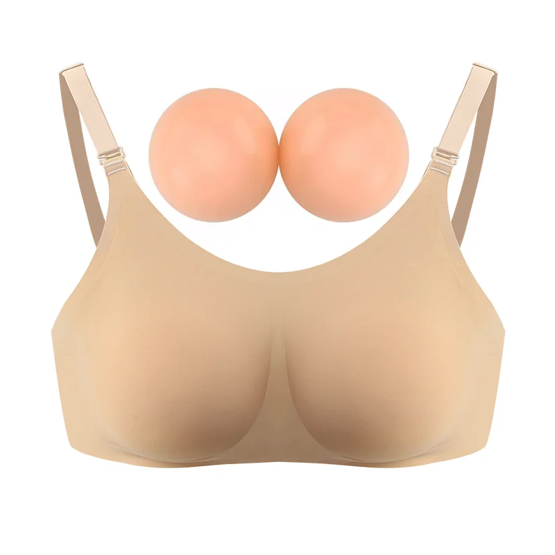 39431-5b9ce5.jpg 2024 Round Shape Silicone Fake Breast Forms Push Up Seamless One Piece Bra for Crossdresser Shemale Drag Queen Large 2 In 1 - Image 1