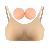 2024 Round Shape Silicone Fake Breast Forms Push Up Seamless One Piece Bra for Crossdresser Shemale Drag Queen Large 2 In 1