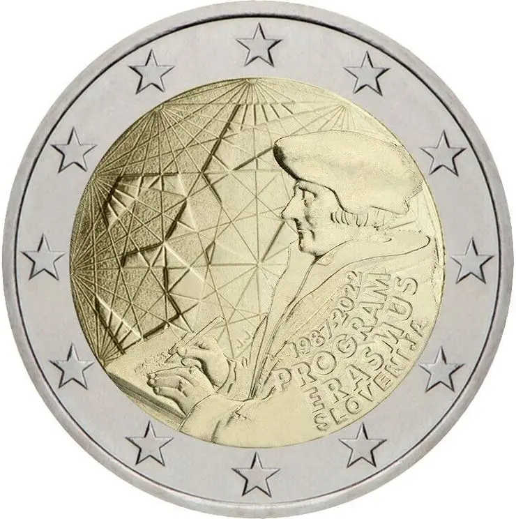 Slovenia 2022 Moneta Commemorativa Programma Internazionale 35 ° Anniversario 2 Euro Unc Nuovo Di Zecca