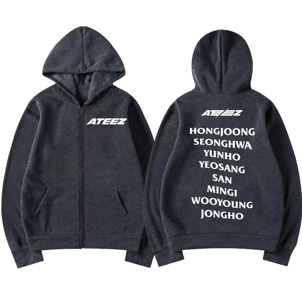 Boy Band Ateez Album Tour Zipper Hoodies Men Women Harajuku Fashion Loose Zip Up Sweatshirts Street Trend Hip Hop Zip Pullovers
