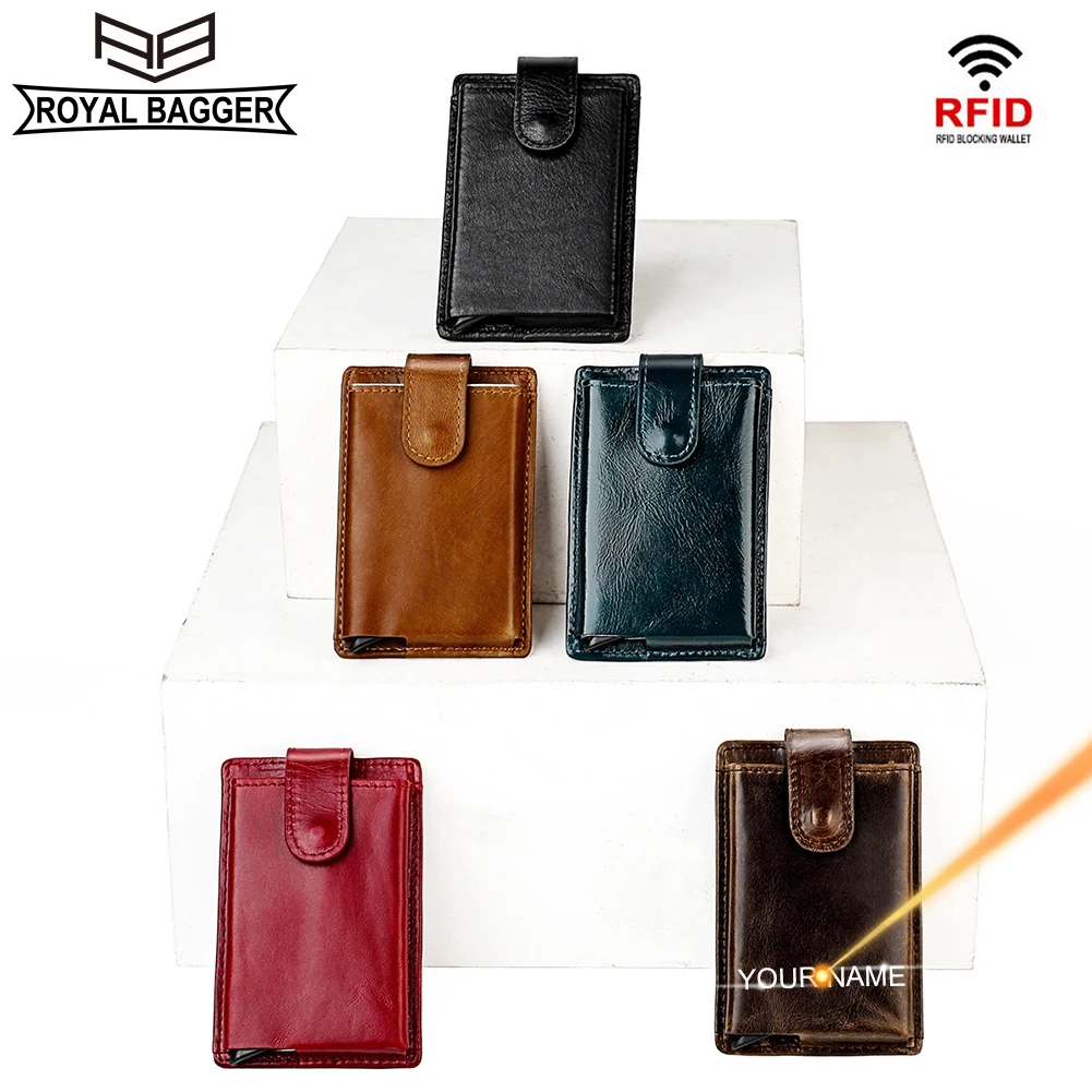 

Royal Bagger Card Holder for Unisex Men Women Vintage Crazy Horse Skin Card Packs Genuine Cow Leather Coin Purse Wallet Fashion