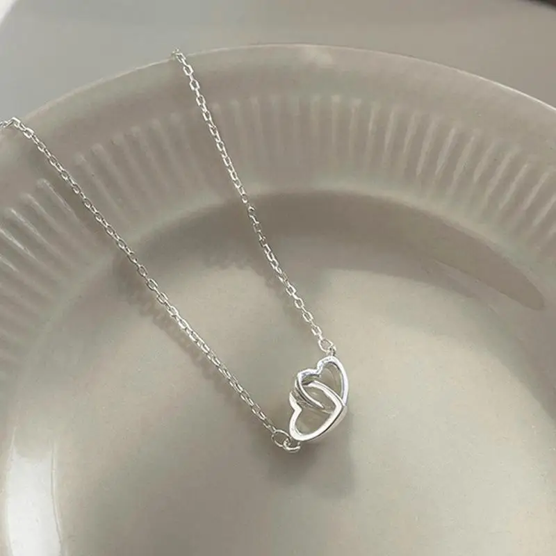 New Silver Color Double Heart Bracelet & Bangle Women Fine Fashion Jewelry Wedding Party Gift Trend Silver Bracelet Women Bracelet Silver Plated Bracelet