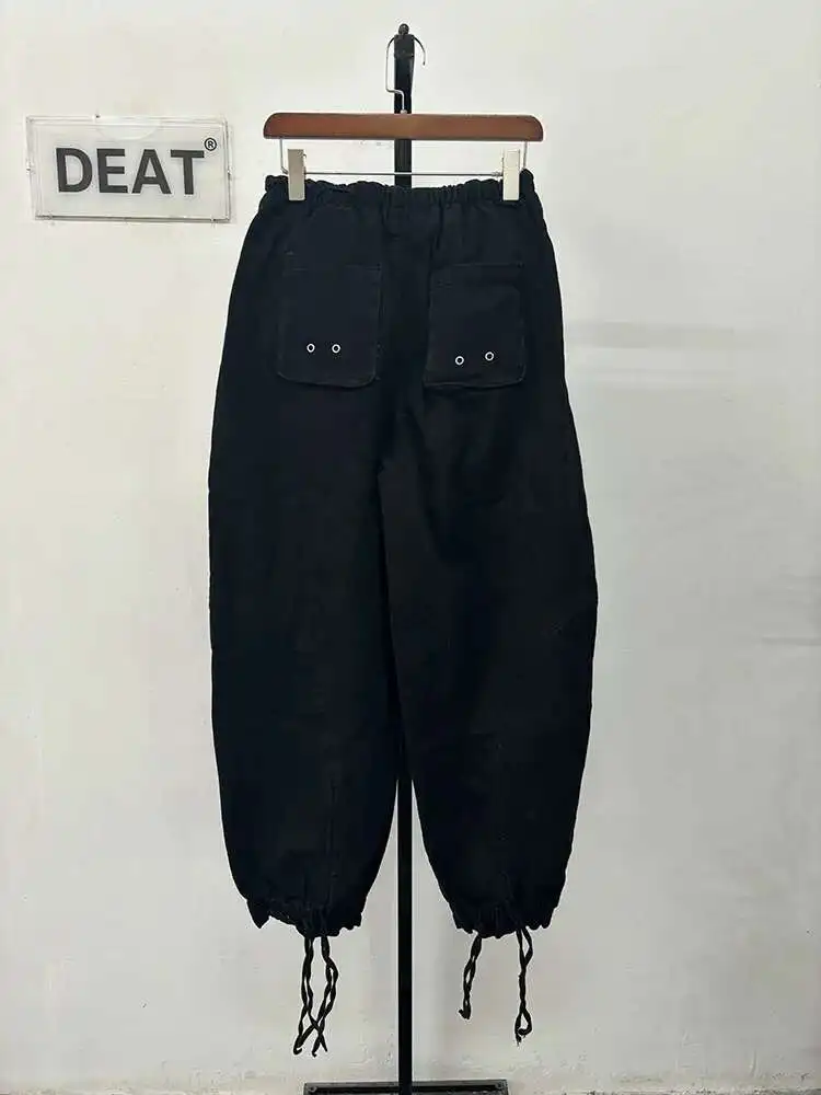 Description Picture 5 of itemDEAT Fashion Women's High Elastic Waist Jeans Drawstring Bandage Design Loose Straight Wide Leg Denim Pants 2024 Autumn 11A0731
