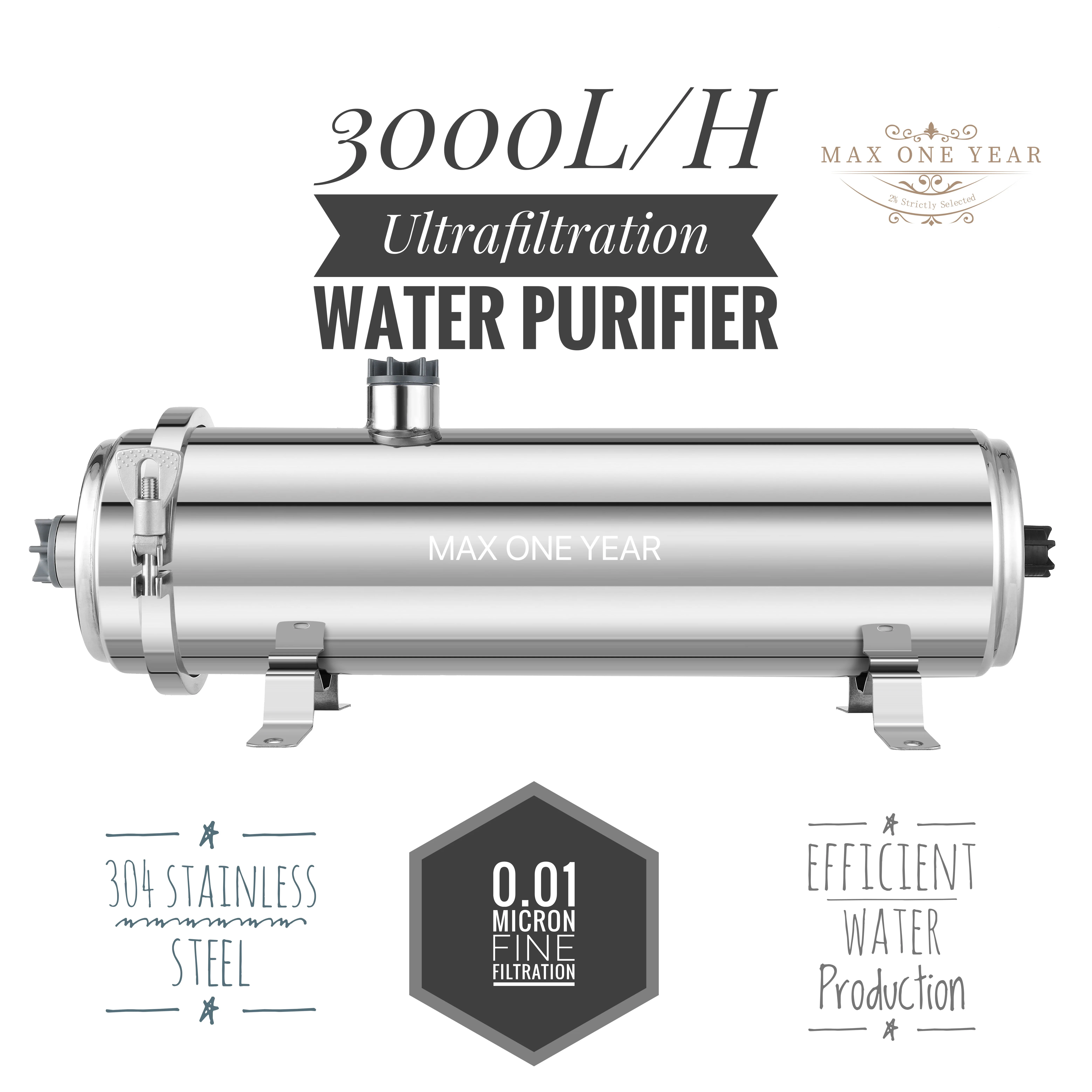 

3000L Ultra Filtration 0.01 Micron Stainless Steel 304 UF Membrane Filter Water Purifier Outdoor Water Filter