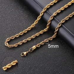 Vnox Unisex Vintage Gold Cuban Chain Necklace - Punk Stainless Steel Curb Link Choker - 60cm 24inch (5mm Gold Rope)