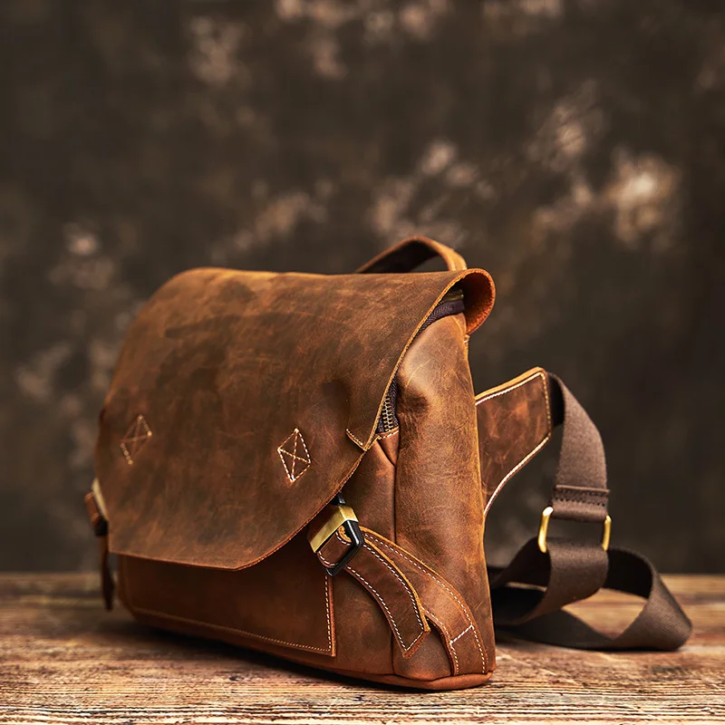 Nupugoo Herren Echt leder Umhängetasche Retro Umhängetasche Umhängetasche tägliche Pendler tasche Rindsleder große Kapazität Tasche – Detail 6