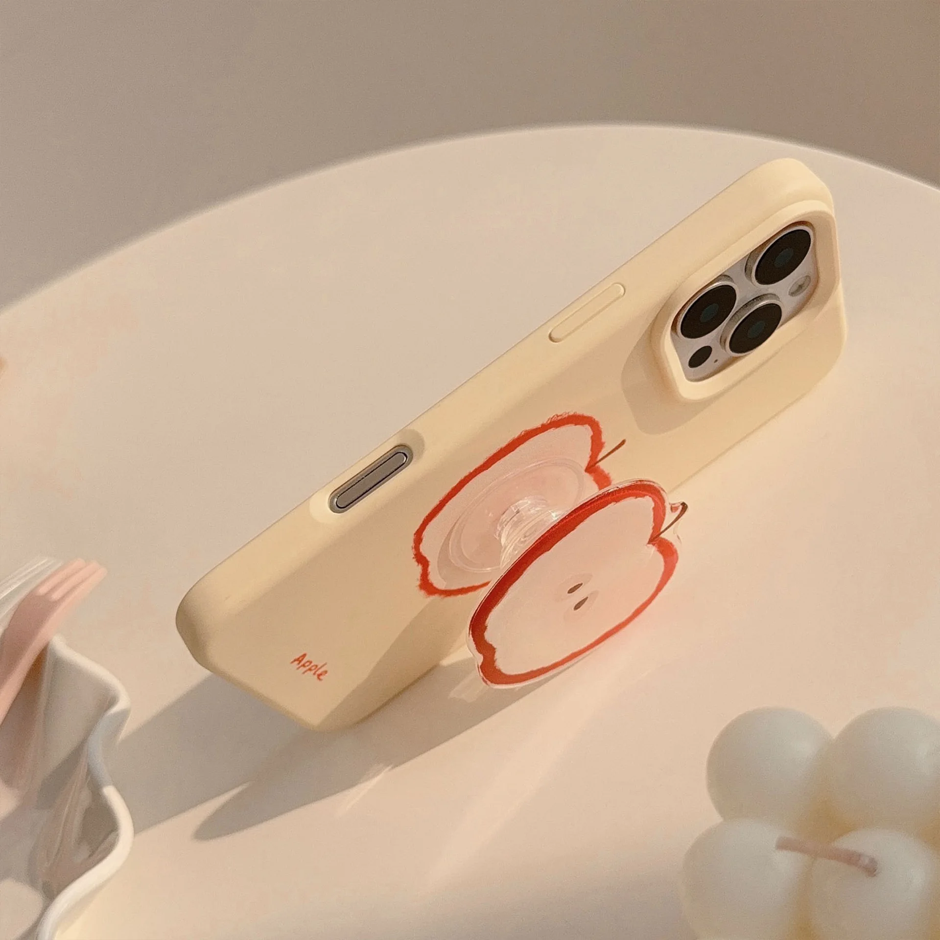 Korean Red Apple Graffiti Phone Case with Holder Lanyard - Soft Silicone Shockproof Cover