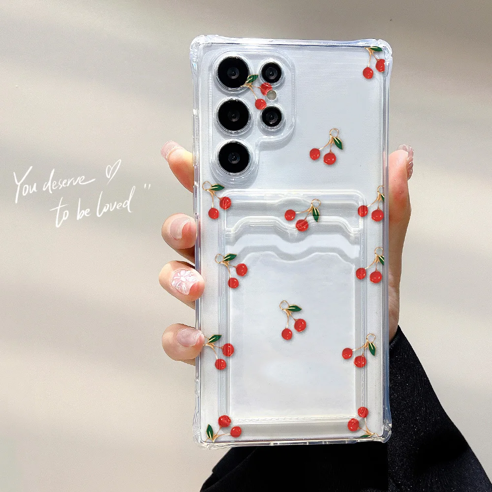Floral Card Holder Soft TPU Phone Case Cover