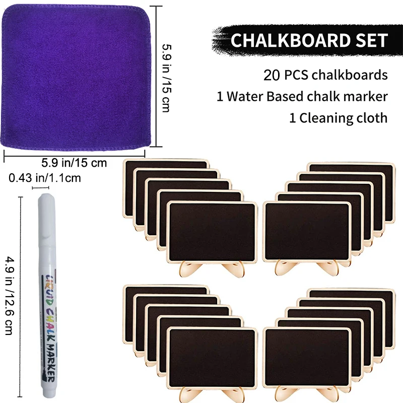 

10/20 Pack Mini Chalkboard Signs Sets with Extra Fine Tip Chalk Marker, Wet Erase Small Wooden Tabletop Chalkboard Sign