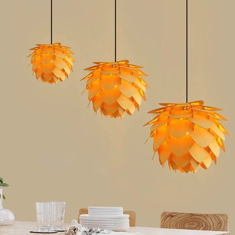 ASANZUO 日本の木製松ぼっくりペンダントライト南東レストラン吊り下げ