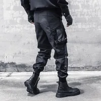 Techwear Functional Cargo Pants Men Fashion Tactical Ribbons Design Trousers 2025 Spring Hip Hop Streetwear Pants Black 2