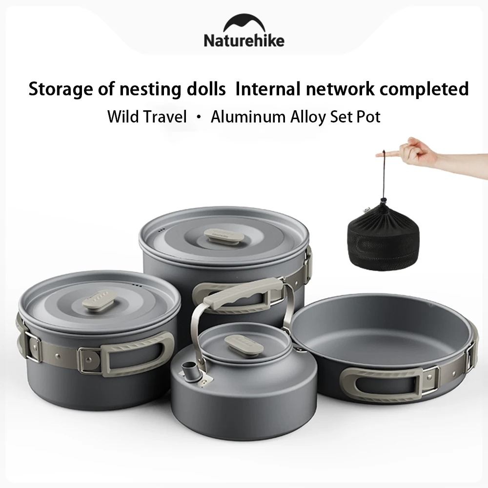 Camping Cookware Set Portable Stainless Steel Frying Pan Hanging Pot Hiking Picnic Tableware