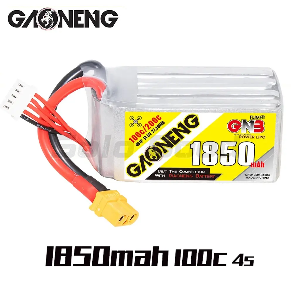 

GAONENG GNB 1850mAh 4S 14.8V 100C Lipo Battery With XT60 Plug For RC FPV Racing Drone Helicopter Quadcopter Parts