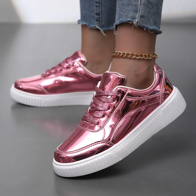 Women Over Size 36-44 Sport Shoes Gold Female Athletic Training Sneakers Flat Comfortable Girls Outdoor City Walking Shoes
