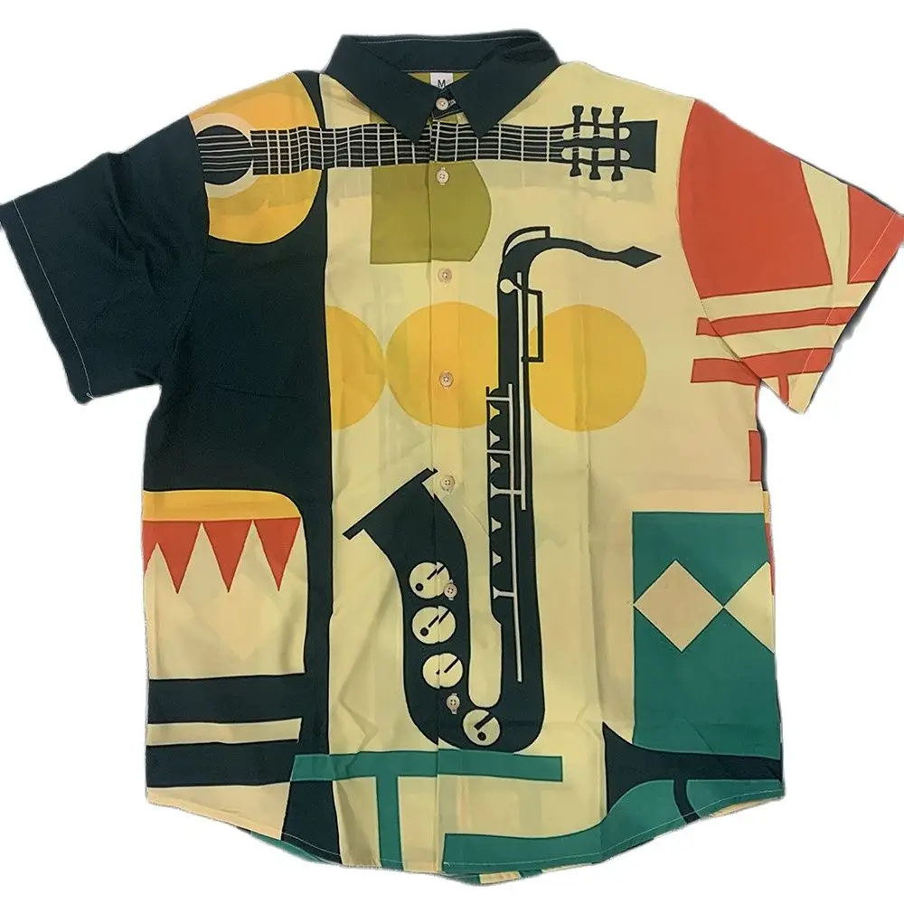 Men's Hawaiian Shirts Musical Instruments 3D Printed Casual Loose Short Sleeves Summer Quick Dry Breathable Shirts 2022