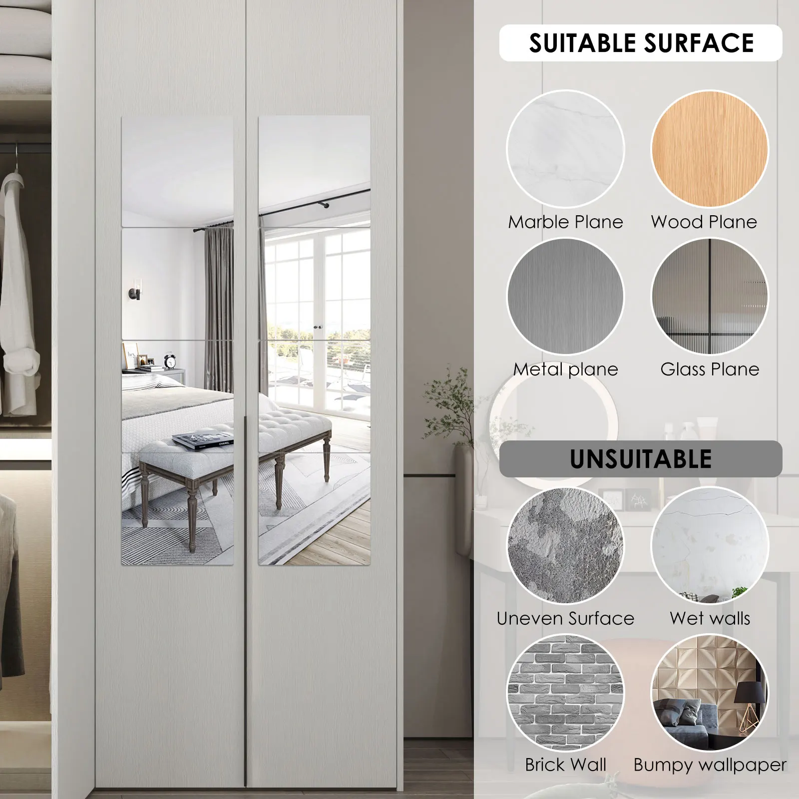 8PCS Mirror Wall Sticker Self Adhesive Mirror Tiles Acrylic Squares Home Decorative Stickers Sheets Acrylic