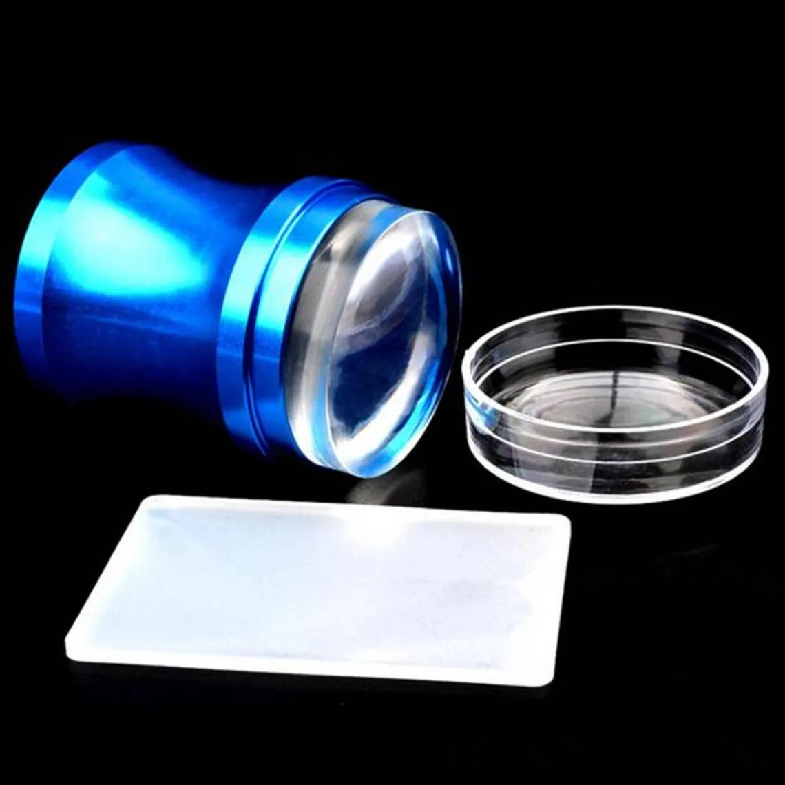 4cm Big Head Stamper Stamping Scraper with Cap Metal Handle Blue Clear Jelly Silicone Polish Print Template Tools Nail Art Set 5